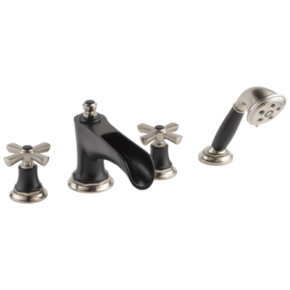 Brizo Rook Roman Tub Trim with Hand Shower - Less Handles - Complete Kit - Matte Black / Brilliance® Luxe Nickel®