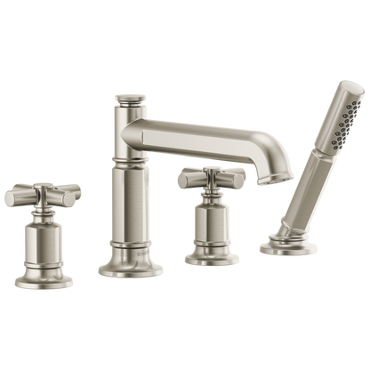 Brizo Invari Roman Tub Faucet With Handshower - Less Handles - Complete Kit - Brilliance® Luxe Nickel®