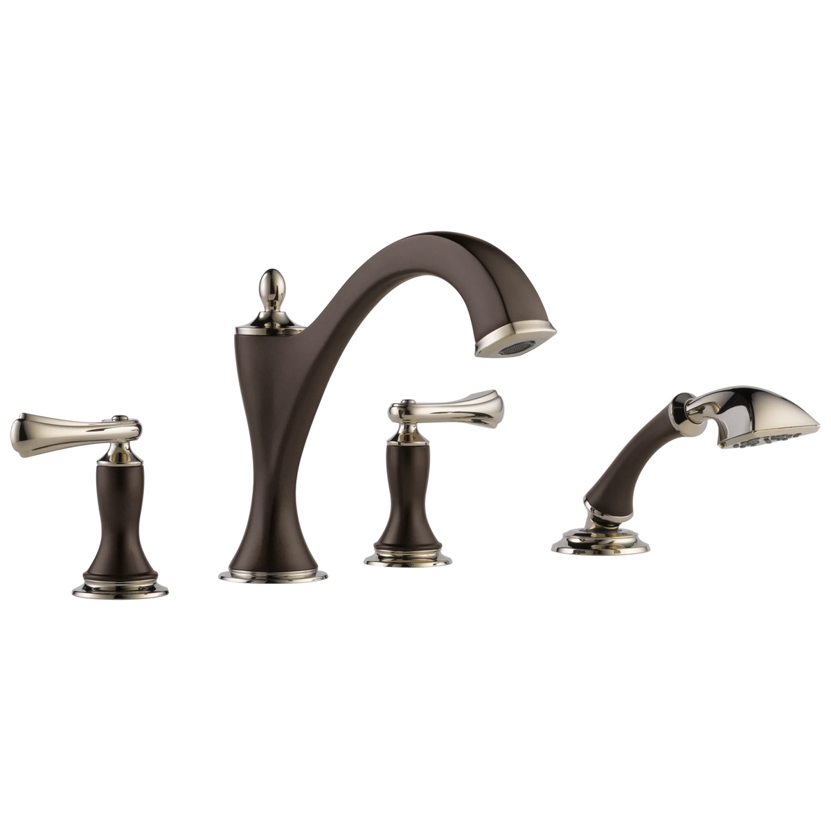 Brizo Charlotte Roman Tub Faucet with Hand Shower Trim - Less Handles - Complete Kit - Cocoa Bronze / Brilliance® Polished Nickel