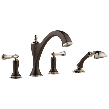 Brizo Charlotte Roman Tub Faucet with Hand Shower Trim - Less Handles - Complete Kit - Cocoa Bronze / Brilliance® Polished Nickel