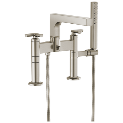Brizo Kintsu Two-Handle Tub Filler Trim Kit With Cross Handles - Complete Kit - Brilliance® Luxe Nickel®