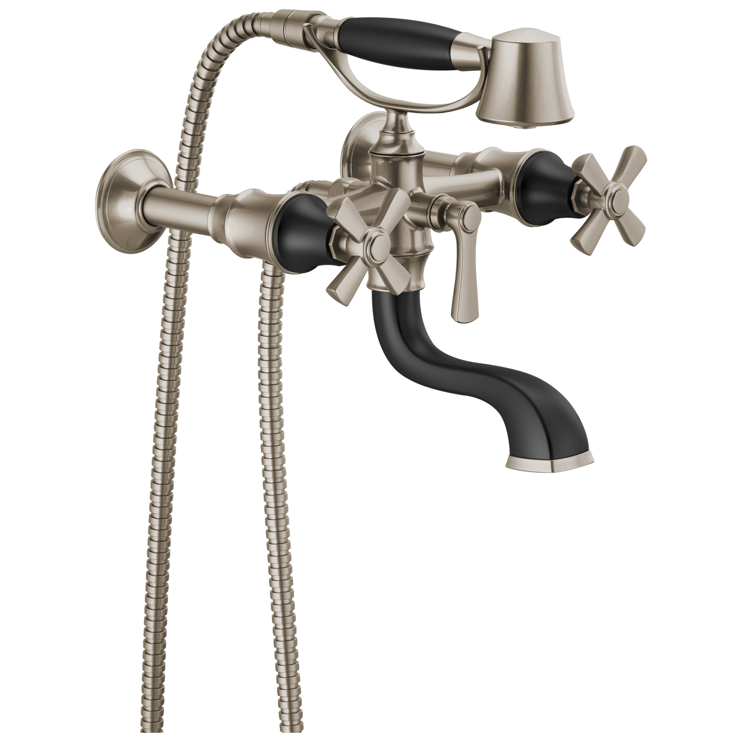 Brizo Rook Two-Handle Tub Filler Trim Kit with Cross Handles - Complete Kit - Brilliance® Luxe Nickel®