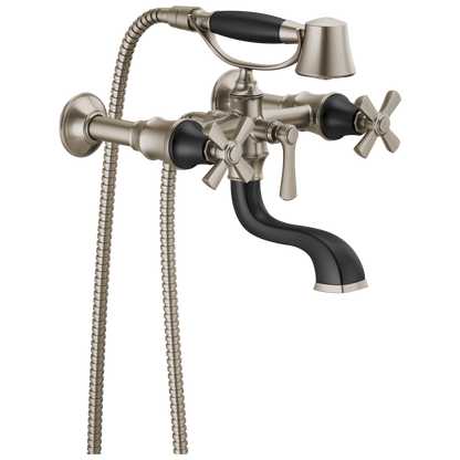 Brizo Rook Two-Handle Tub Filler Trim Kit with Cross Handles - Complete Kit - Brilliance® Luxe Nickel®