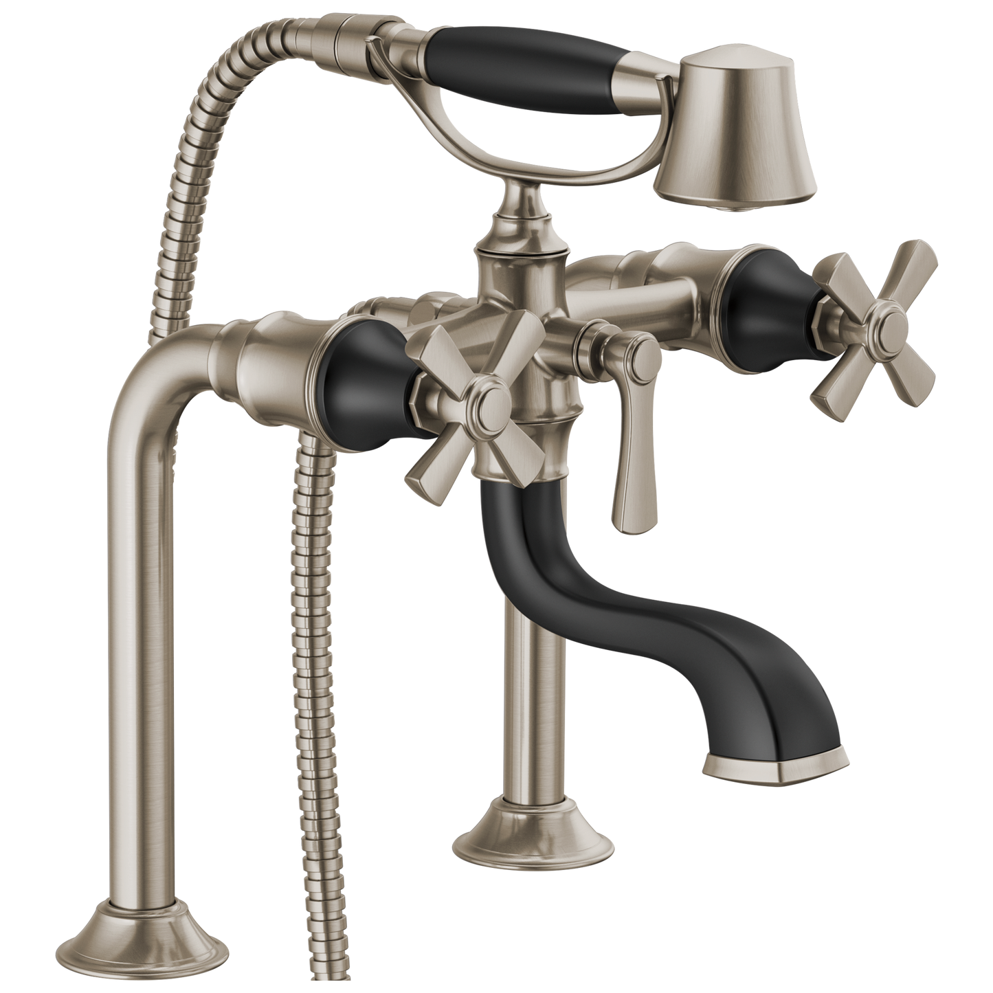 Brizo Rook Two-Handle Tub Filler Trim Kit with Cross Handles - Complete Kit - Brilliance® Luxe Nickel®
