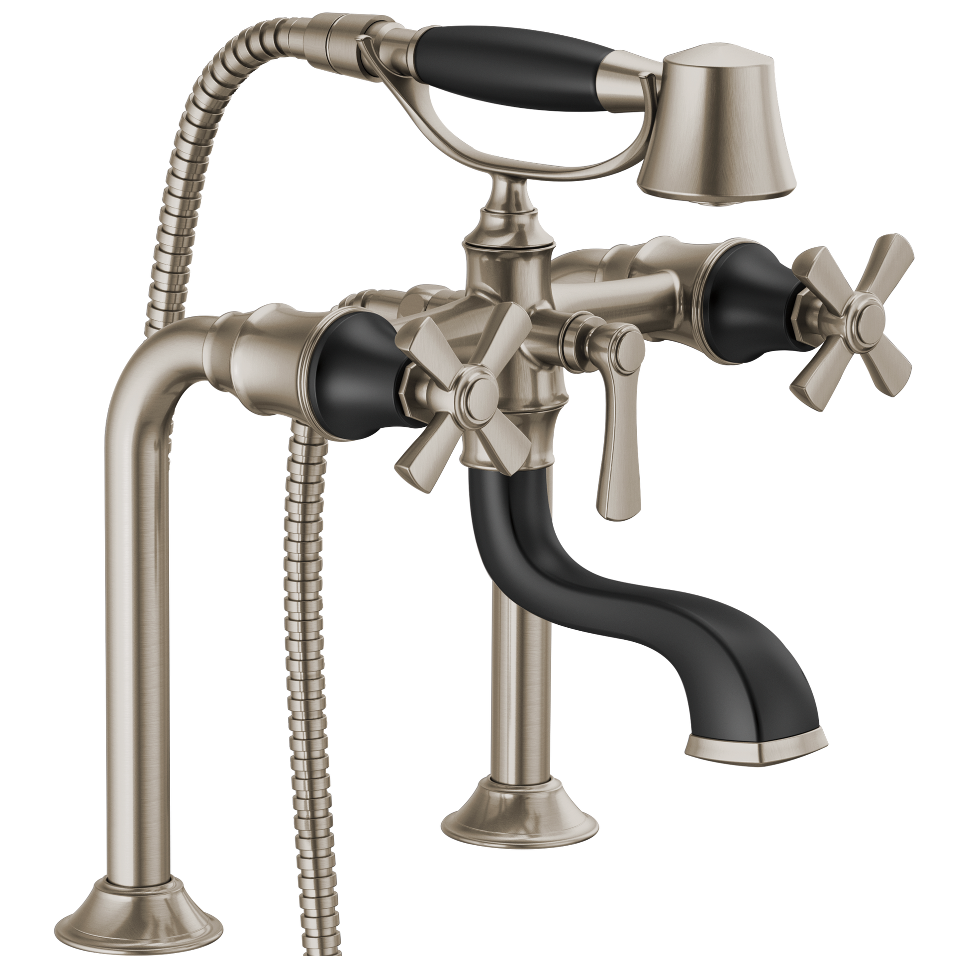 Brizo Rook Two-Handle Tub Filler Trim Kit with Cross Handles - Complete Kit - Brilliance® Luxe Nickel®