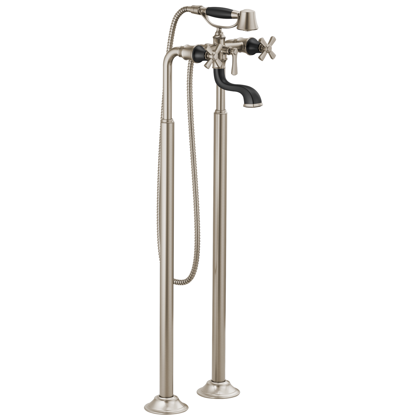 Brizo Rook Two-Handle Tub Filler Trim Kit with Cross Handles - Complete Kit - Brilliance® Luxe Nickel®