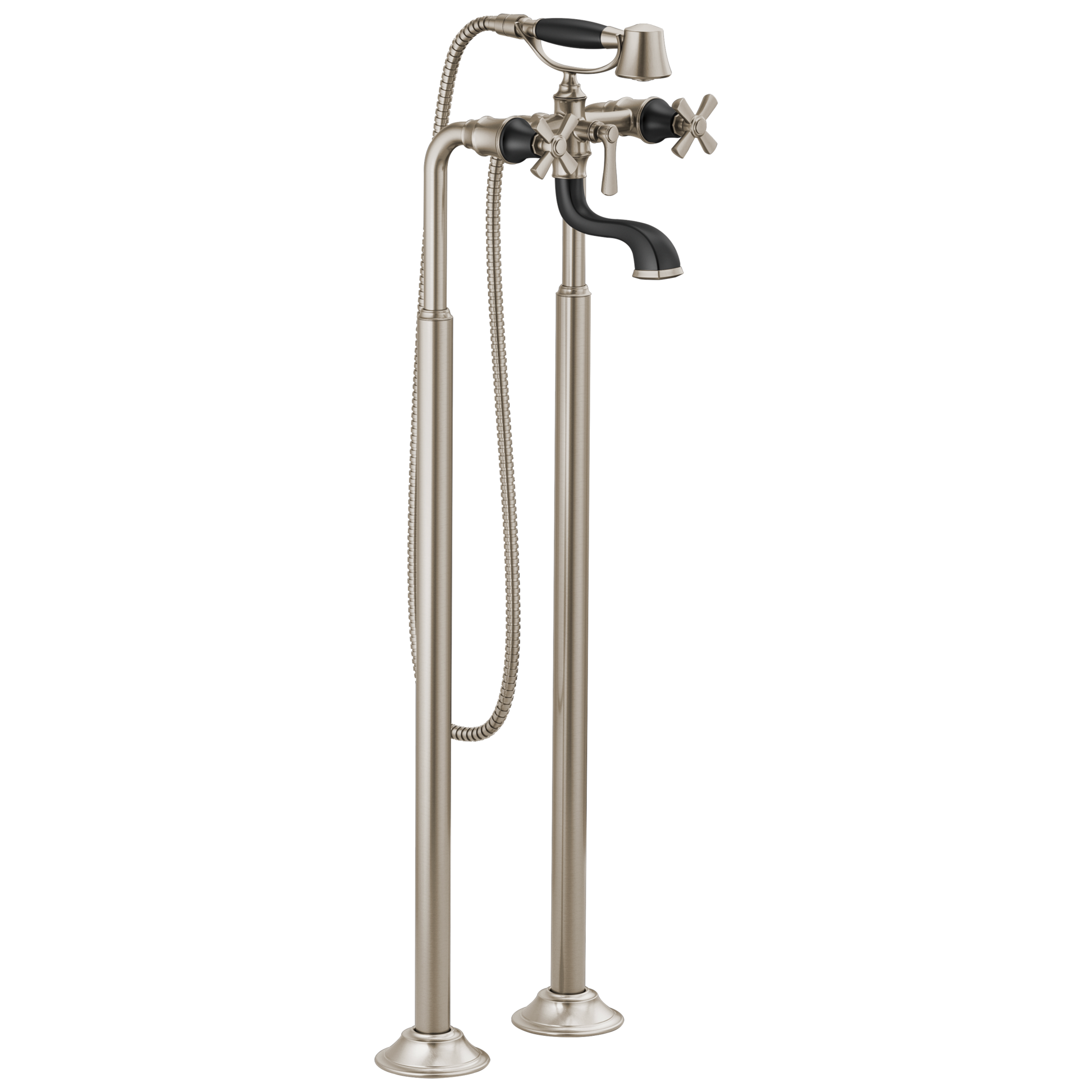 Brizo Rook Two-Handle Tub Filler Trim Kit with Cross Handles - Complete Kit - Brilliance® Luxe Nickel®