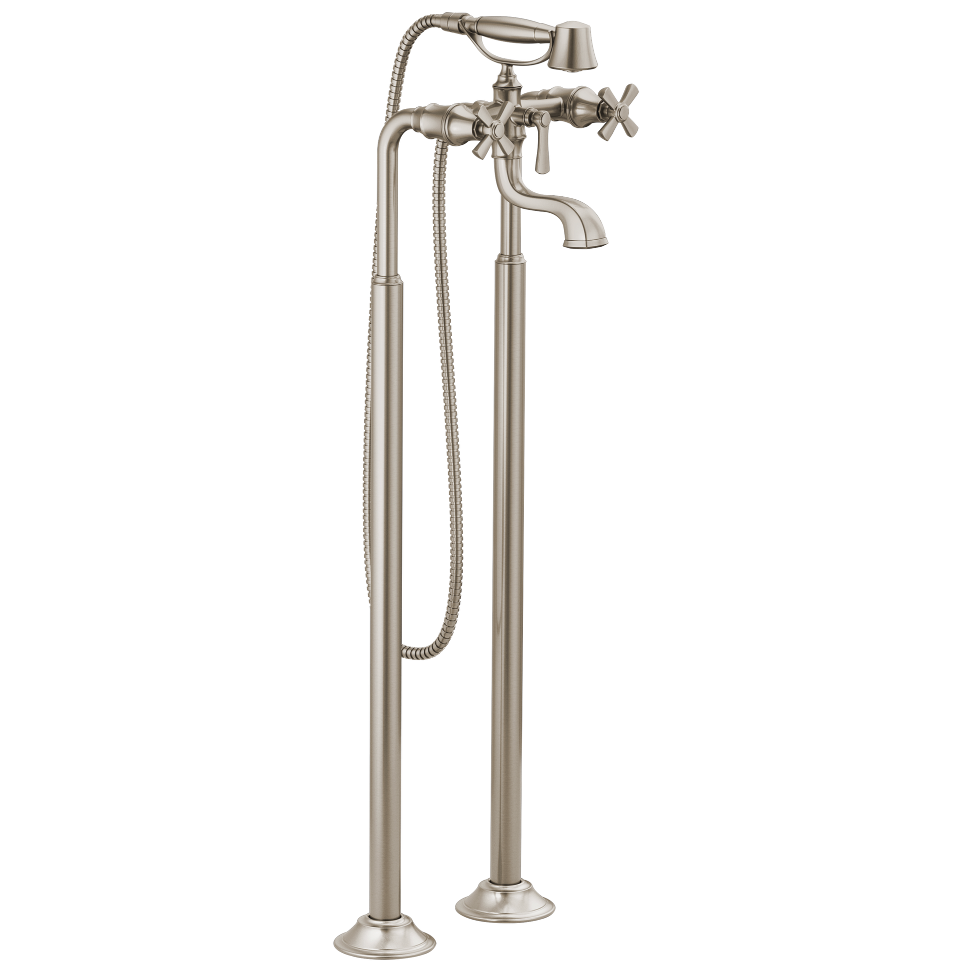Brizo Rook Two-Handle Tub Filler Trim Kit with Cross Handles - Complete Kit - Brilliance® Luxe Nickel®