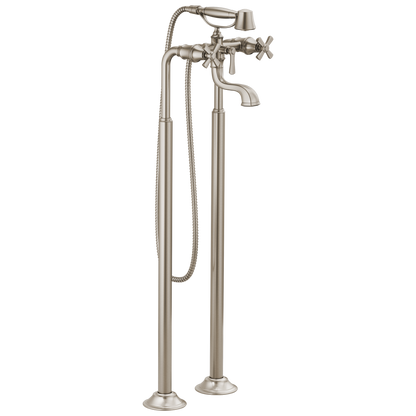 Brizo Rook Two-Handle Tub Filler Trim Kit with Cross Handles - Complete Kit - Brilliance® Luxe Nickel®