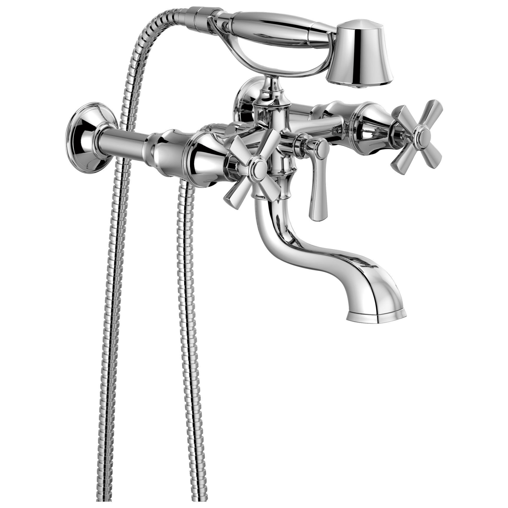 Brizo Rook Two-Handle Tub Filler Trim Kit with Cross Handles - Complete Kit - Polished Chrome