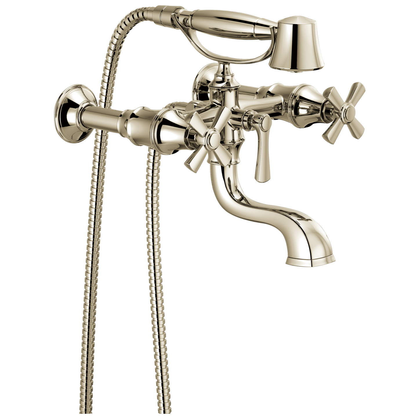 Brizo Rook Two-Handle Tub Filler Trim Kit with Cross Handles - Complete Kit - Brilliance® Polished Nickel