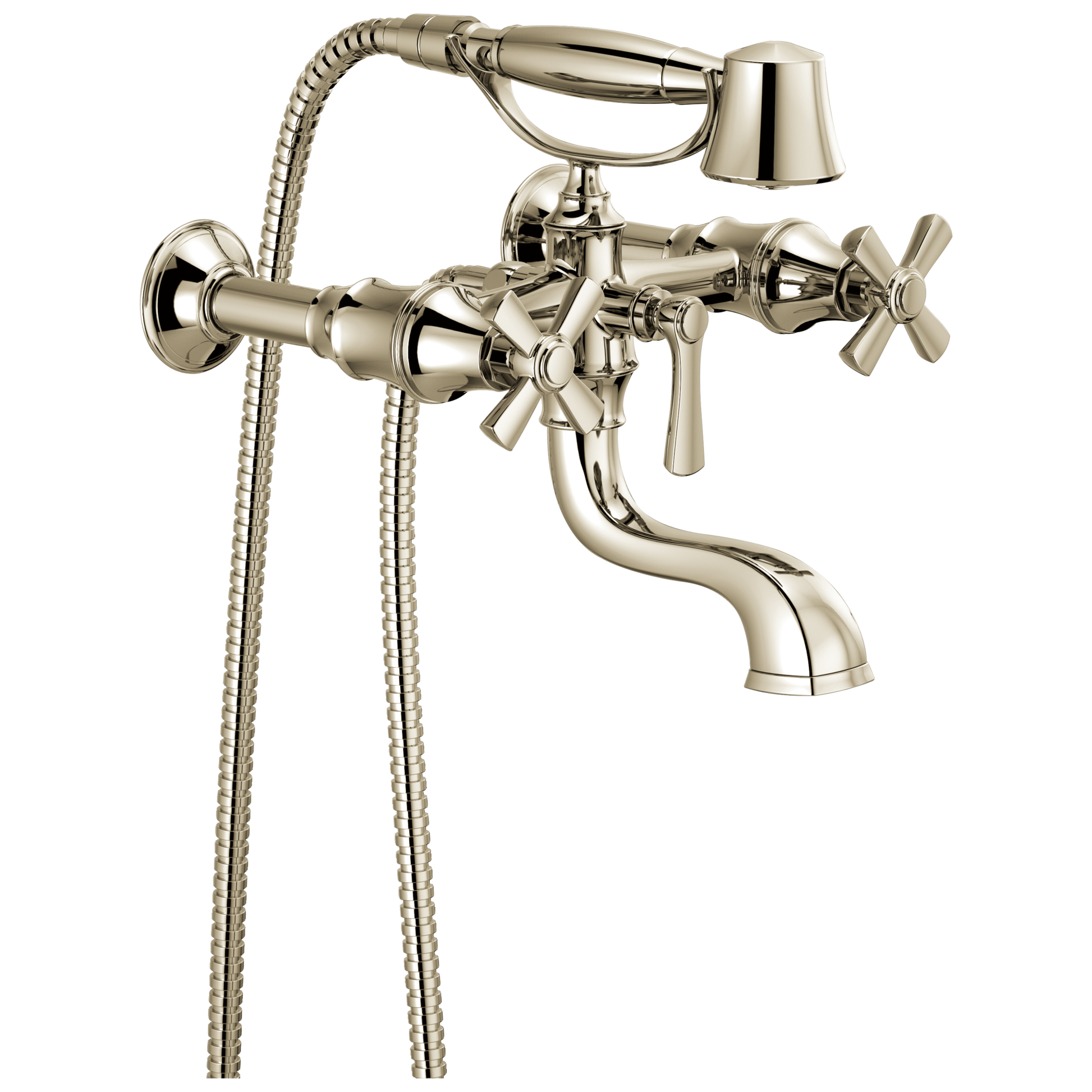 Brizo Rook Two-Handle Tub Filler Trim Kit with Cross Handles - Complete Kit - Brilliance® Polished Nickel