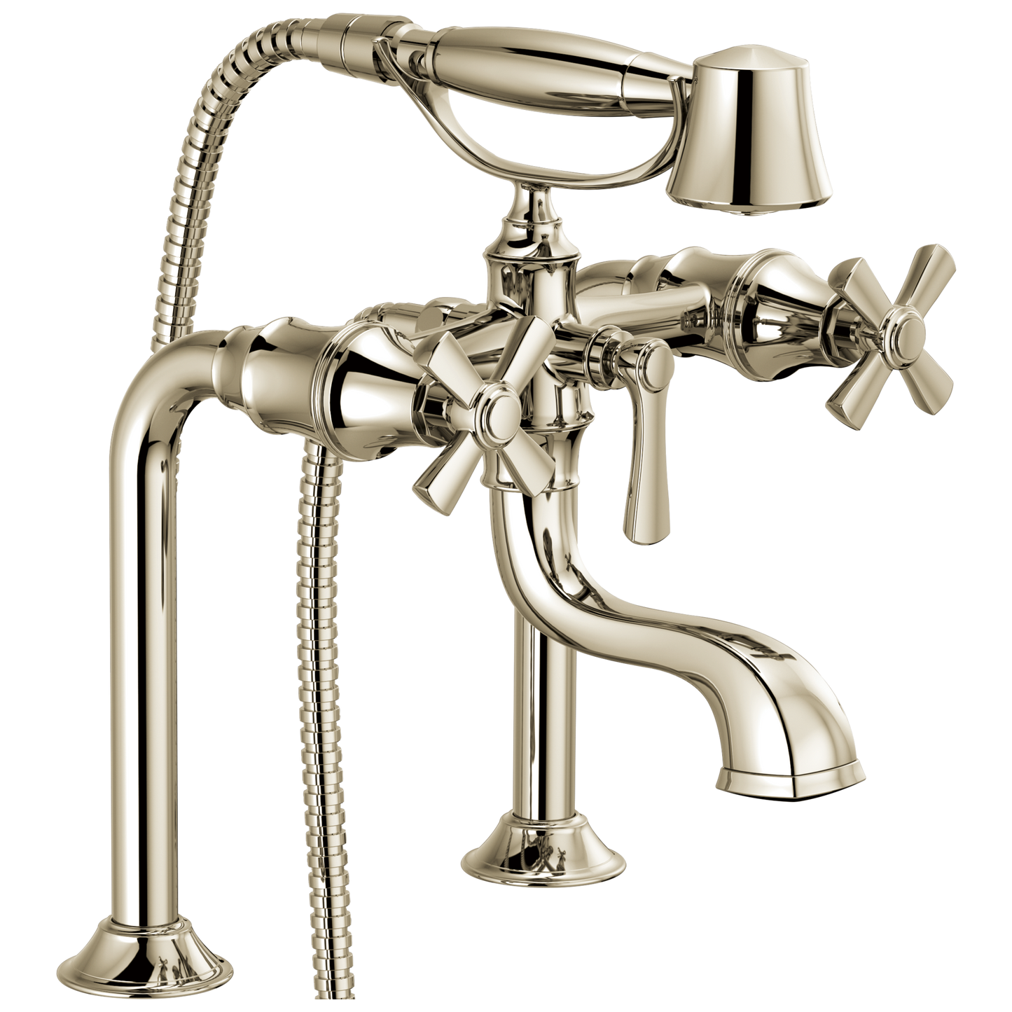 Brizo Rook Two-Handle Tub Filler Trim Kit with Cross Handles - Complete Kit - Brilliance® Polished Nickel