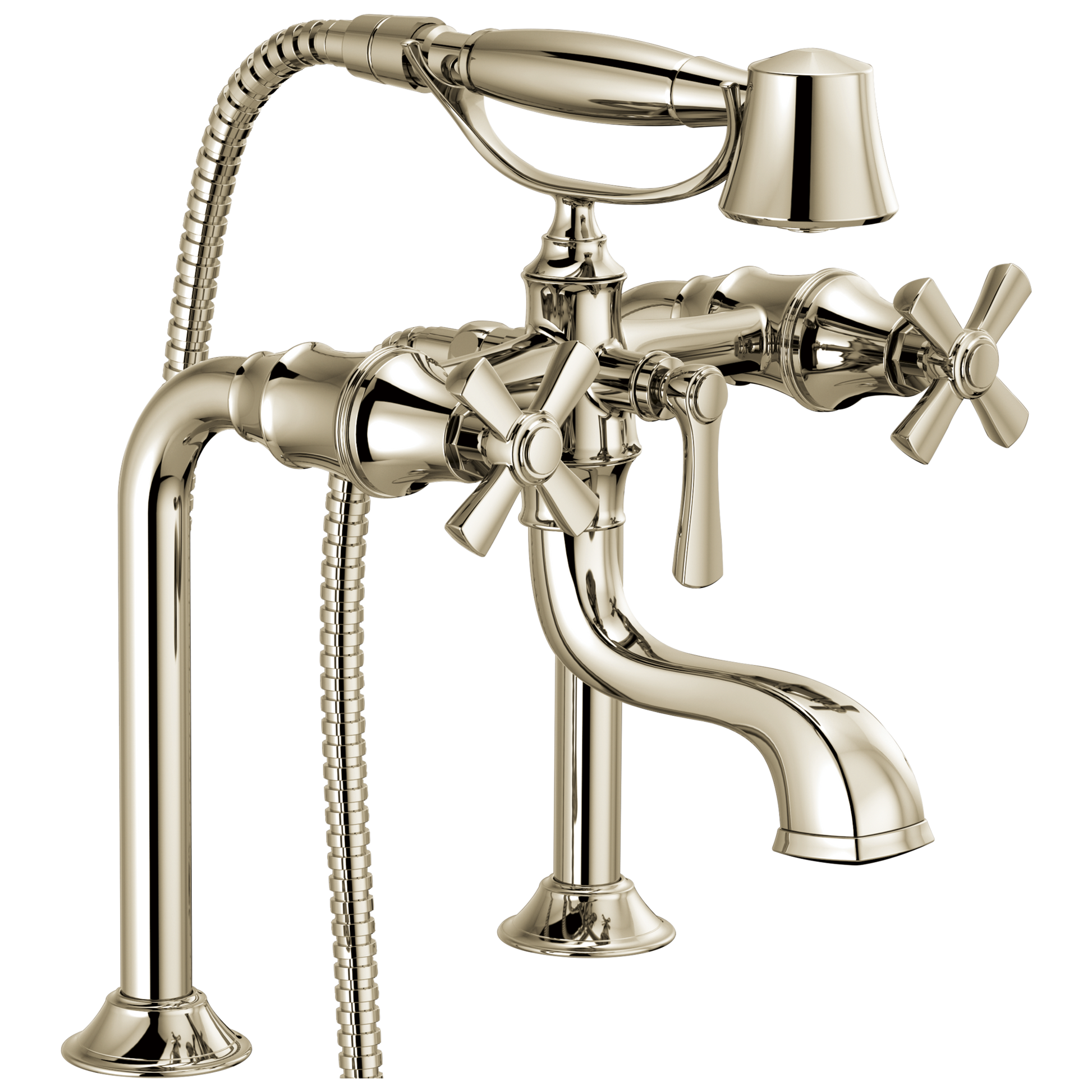 Brizo Rook Two-Handle Tub Filler Trim Kit with Cross Handles - Complete Kit - Brilliance® Polished Nickel