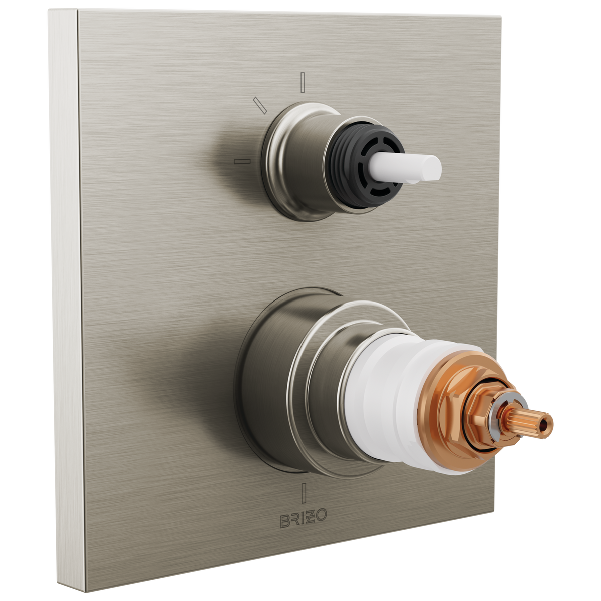 Frank Lloyd Wright Bath Collection by Brizo TempAssure Thermostatic Valve with 3-Function Integrated Diverter Trim - Less Handles - Brilliance® Luxe Nickel®