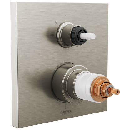 Frank Lloyd Wright Bath Collection by Brizo TempAssure Thermostatic Valve with 3-Function Integrated Diverter Trim - Less Handles - Brilliance® Luxe Nickel®