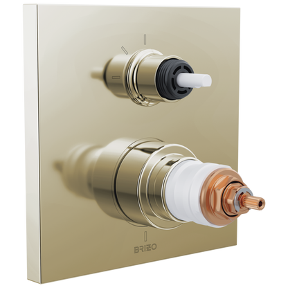 Frank Lloyd Wright Bath Collection by Brizo TempAssure Thermostatic Valve with 3-Function Integrated Diverter Trim - Less Handles - Brilliance® Polished Nickel