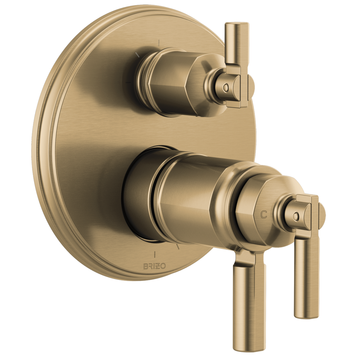 Invari Brizo Invari: TempAssure Thermostatic Valve With Integrated 3-Function Diverter Trim - Brilliance® Luxe Gold®