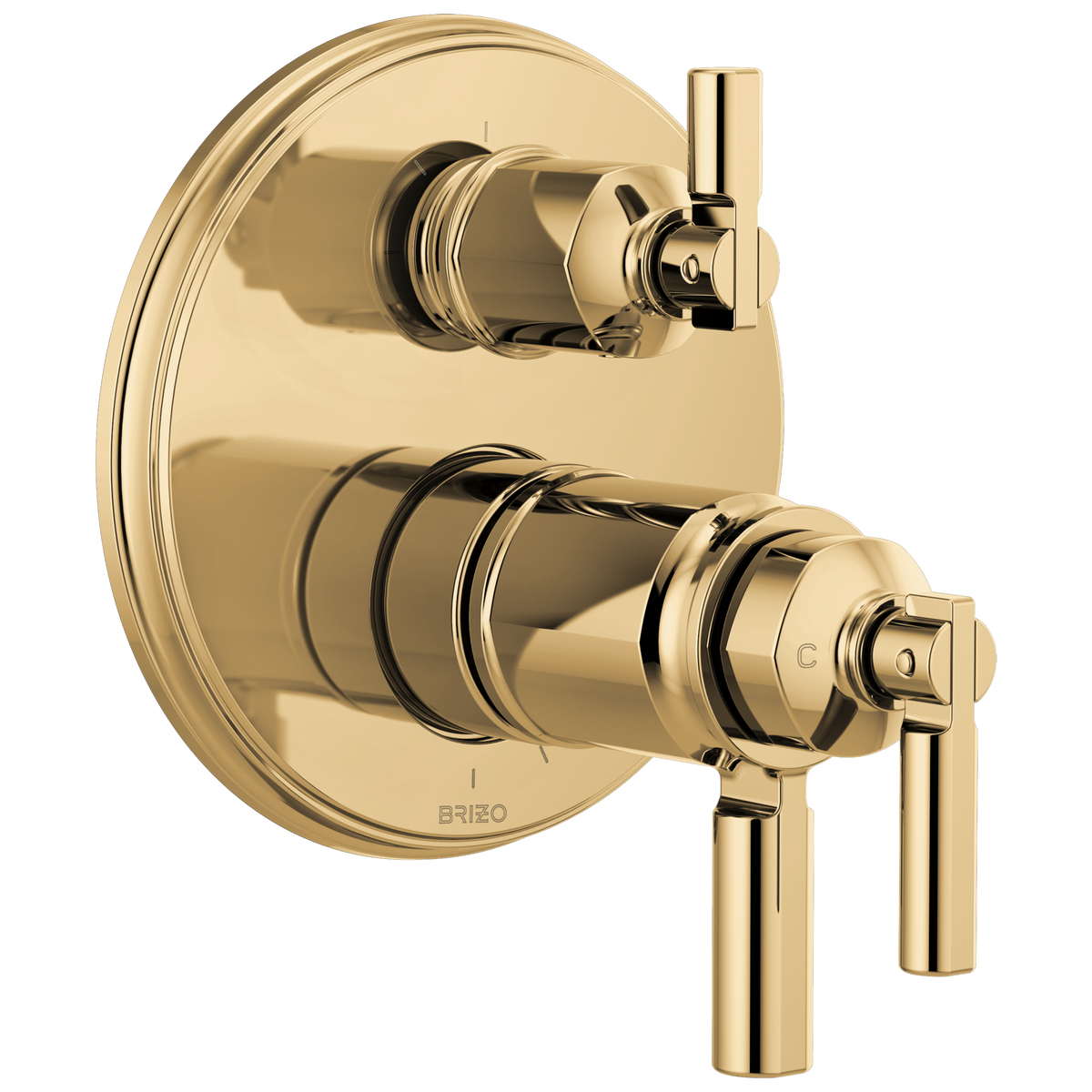 Invari Brizo Invari: TempAssure Thermostatic Valve With Integrated 3-Function Diverter Trim - Brilliance® Polished Gold