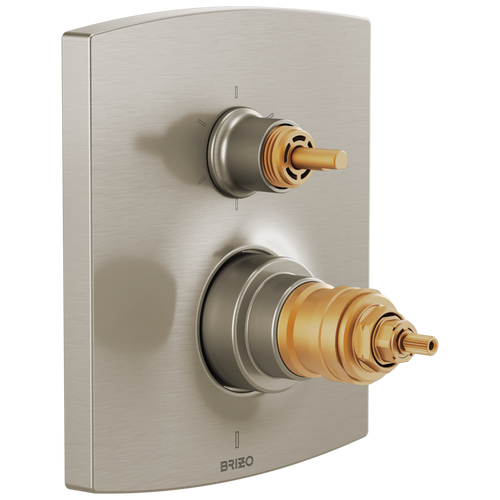Brizo TempAssure Thermostatic Valve with Integrated 6-Function Diverter Trim - Less Handles - Brilliance® Luxe Nickel®