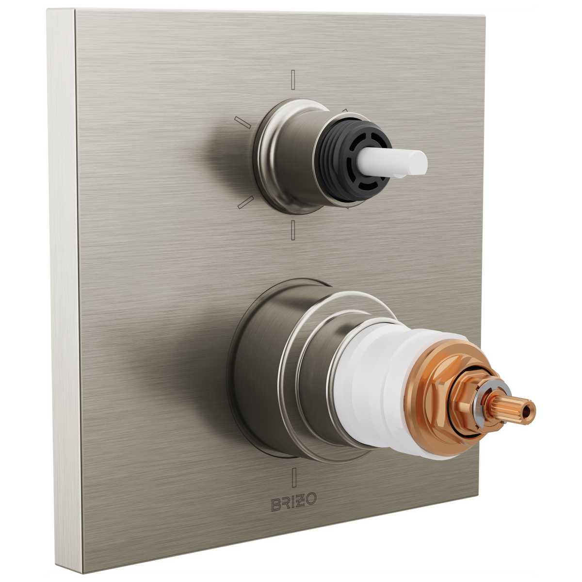 Frank Lloyd Wright Bath Collection by Brizo TempAssure Thermostatic Valve with 6-Function Integrated Diverter Trim - Less Handles - Brilliance® Luxe Nickel®