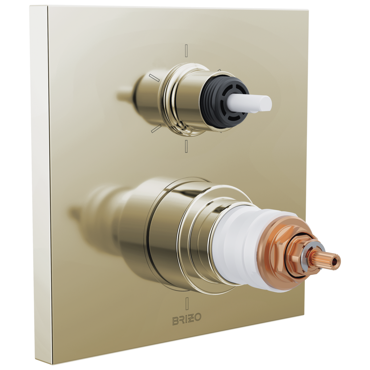 Frank Lloyd Wright Bath Collection by Brizo TempAssure Thermostatic Valve with 6-Function Integrated Diverter Trim - Less Handles - Brilliance® Polished Nickel
