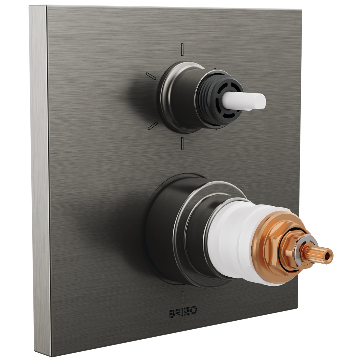 Frank Lloyd Wright Bath Collection by Brizo TempAssure Thermostatic Valve with 6-Function Integrated Diverter Trim - Less Handles - Brilliance® Luxe Steel®