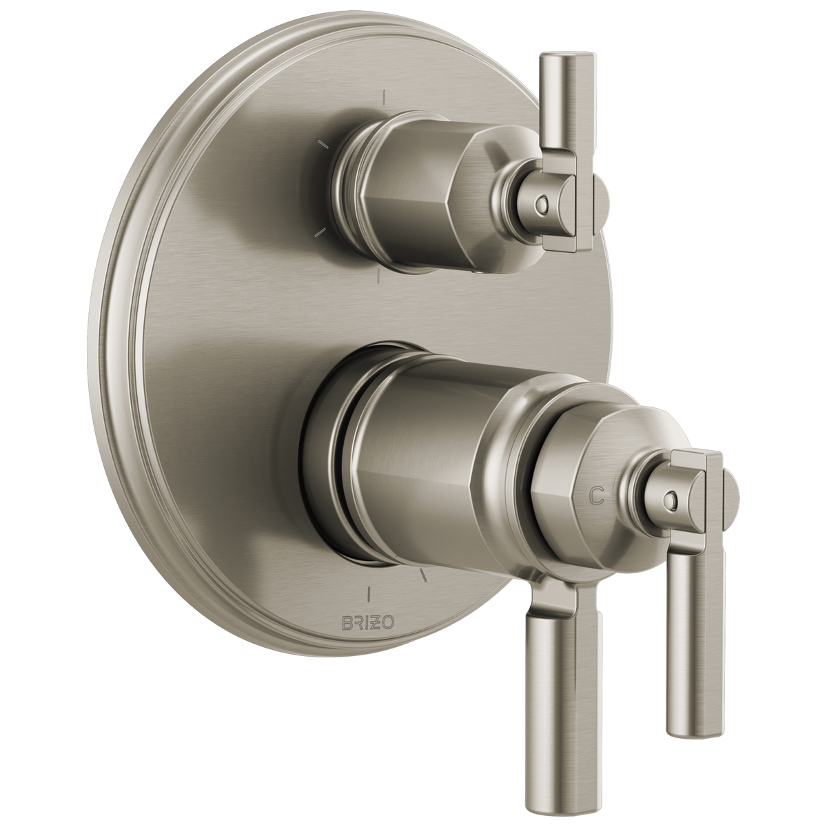 Invari Brizo Invari: TempAssure Thermostatic Valve With Integrated 6-Function Diverter Trim - Brilliance® Luxe Nickel®