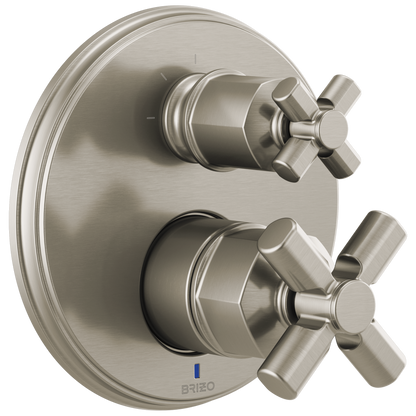 Brizo Invari Pressure Balance Valve With Integrated 3-Function Diverter Trim - Less Handles - Complete Kit - Brilliance® Luxe Nickel®