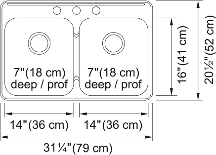 KINDRED Steel Queen Drop In Sink -  QDL2031-7-3