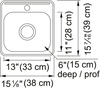 KINDRED Steel Queen Drop In Sink -  QSL1515-6-1