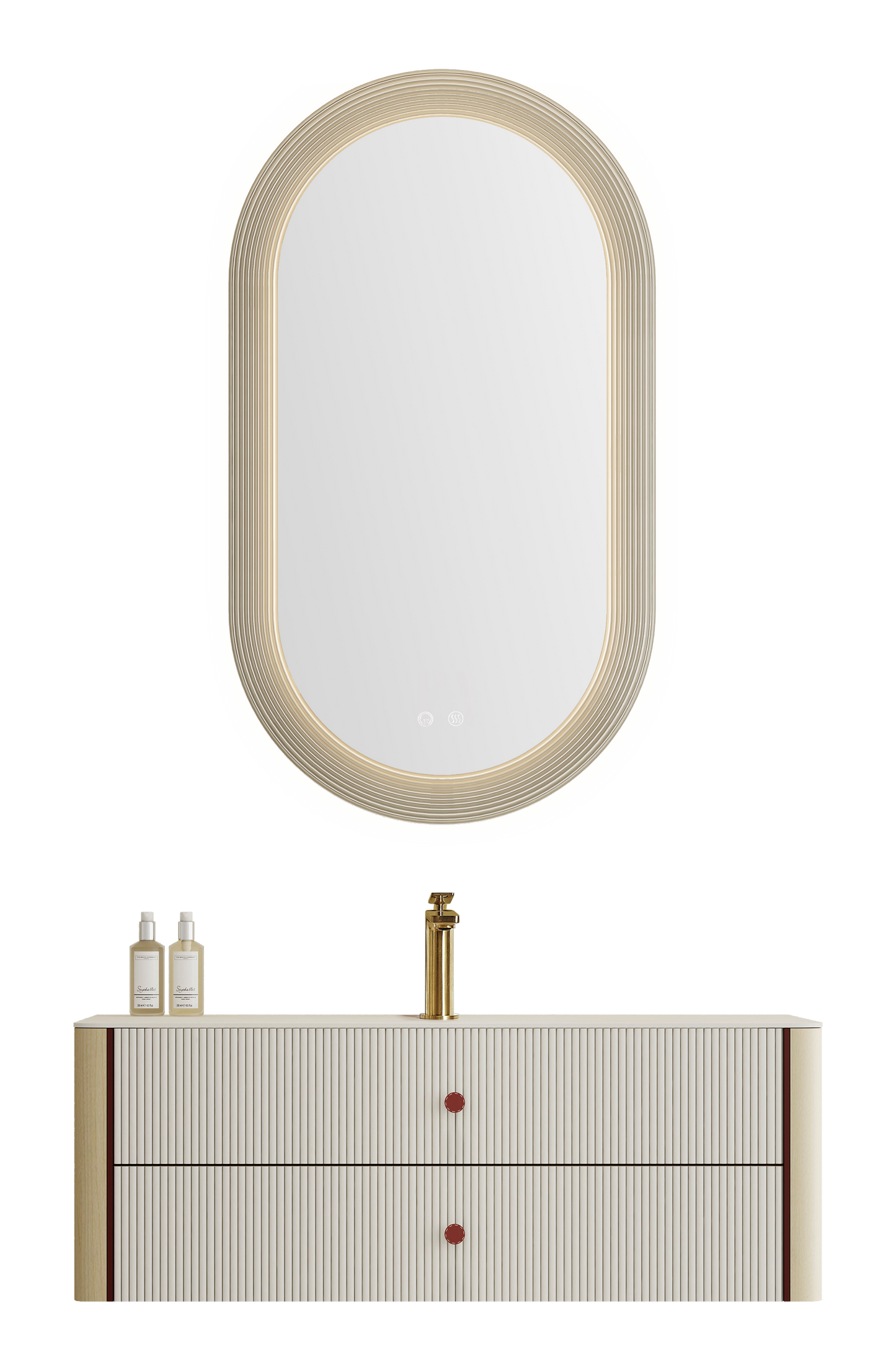 Rose LED Oval Bathroom Mirror – 28" x 43" | Acrylic White Frame with Backlit LED & Anti-Fog