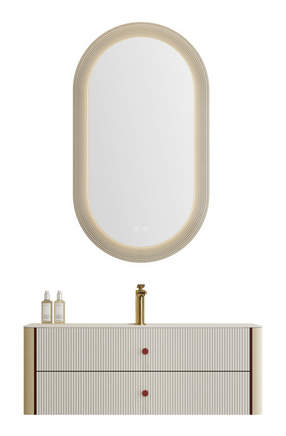 Rose LED Oval Bathroom Mirror – 28" x 43" | Acrylic White Frame with Backlit LED & Anti-Fog