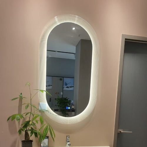 Rose LED Oval Bathroom Mirror – 28" x 43" | Acrylic White Frame with Backlit LED & Anti-Fog