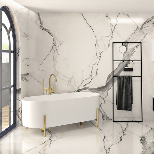 Zitta Freestanding bathtub, 65 3/8", brushed gold legs, in glossy white