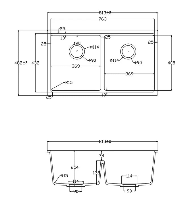 32" X 19" Granite Kitchen Sink-Double Bowls