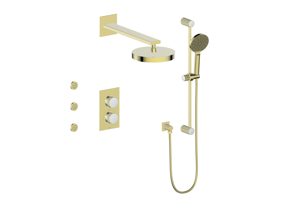 Vogt Mond 3-way Thermostatic Shower Kits With Body Jets Brushed Gold
