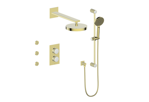 Vogt Mond 3-way Thermostatic Shower Kits With Body Jets Brushed Gold