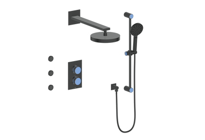 Vogt Mond 3-way Thermostatic Shower Kits With Body Jets Matte Black