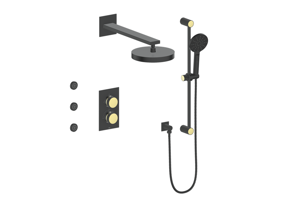 Vogt Mond 3-way Thermostatic Shower Kits With Body Jets Matte Black