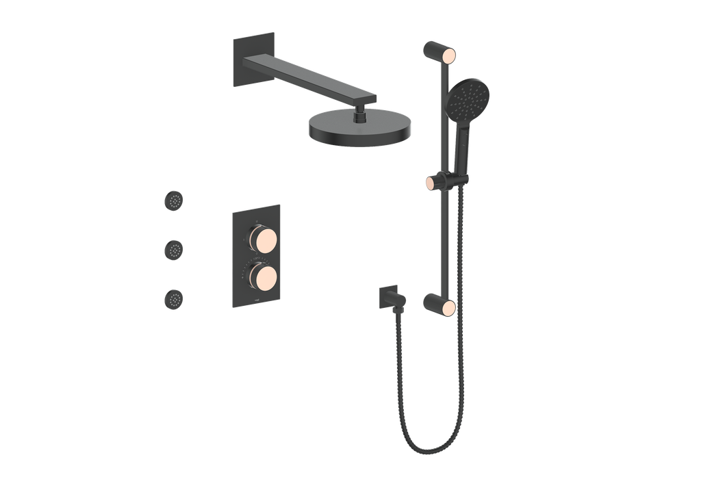 Vogt Mond 3-way Thermostatic Shower Kits With Body Jets Matte Black
