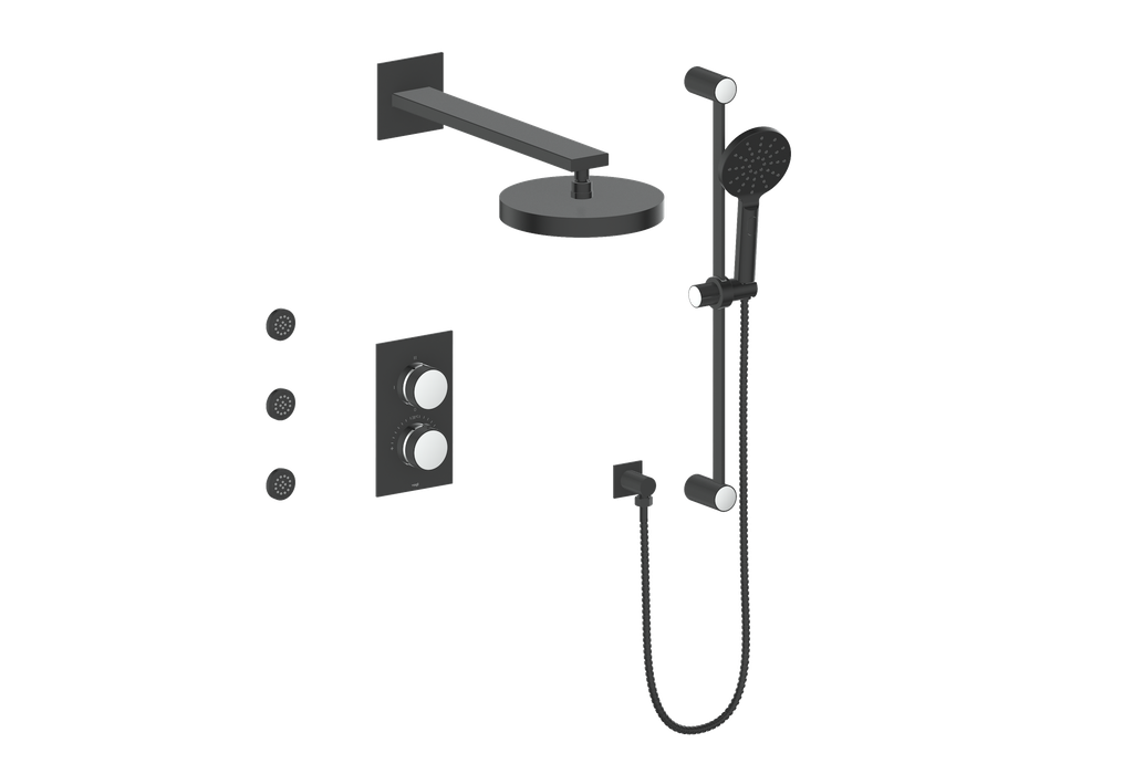 Vogt Mond 3-way Thermostatic Shower Kits With Body Jets Matte Black