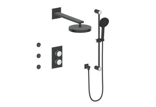 Vogt Mond 3-way Thermostatic Shower Kits With Body Jets Matte Black