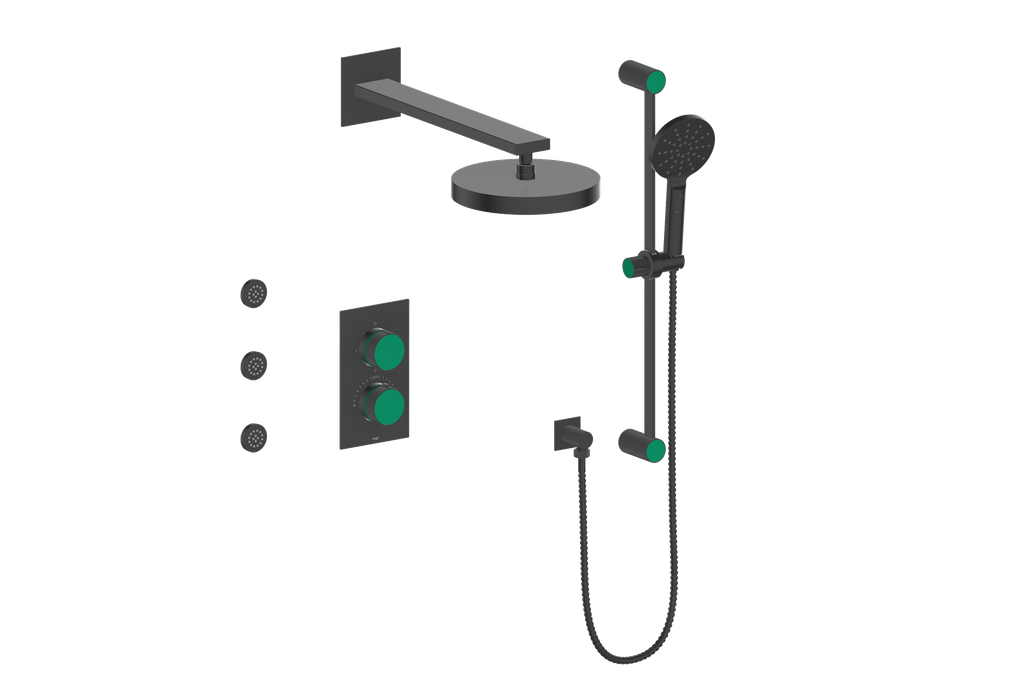 Vogt Mond 3-way Thermostatic Shower Kits With Body Jets Matte Black