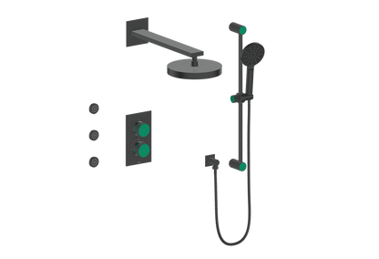 Vogt Mond 3-way Thermostatic Shower Kits With Body Jets Matte Black