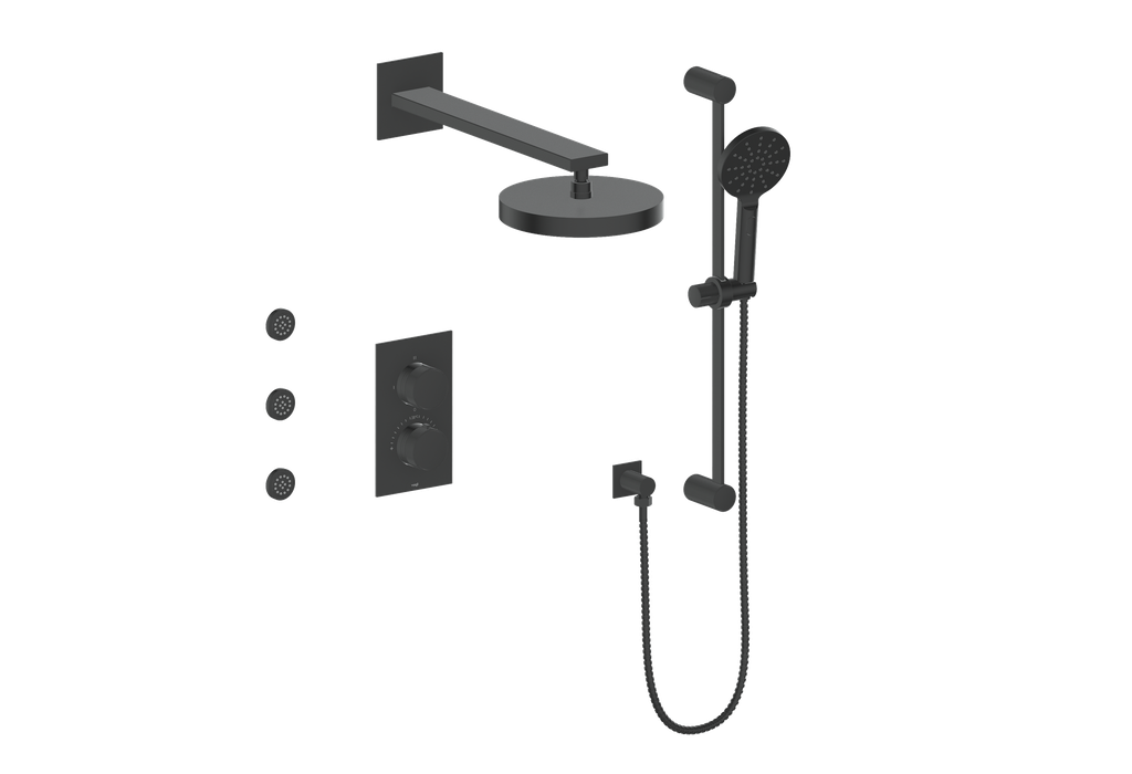 Vogt Mond 3-way Thermostatic Shower Kits With Body Jets Matte Black
