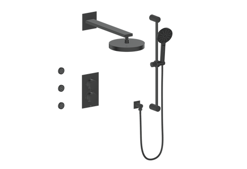 Vogt Mond 3-way Thermostatic Shower Kits With Body Jets Matte Black