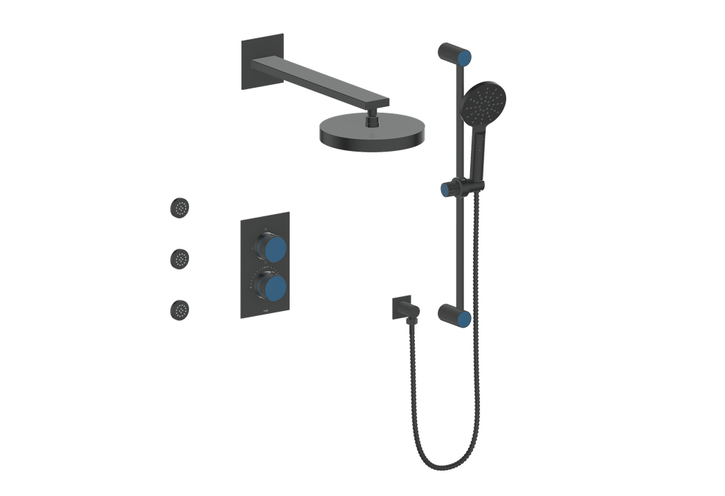 Vogt Mond 3-way Thermostatic Shower Kits With Body Jets Matte Black