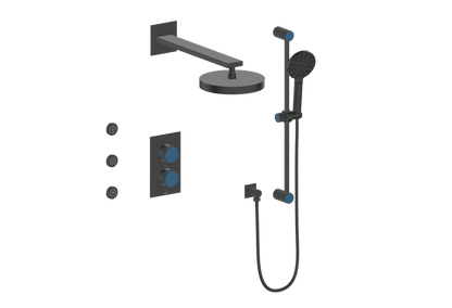 Vogt Mond 3-way Thermostatic Shower Kits With Body Jets Matte Black