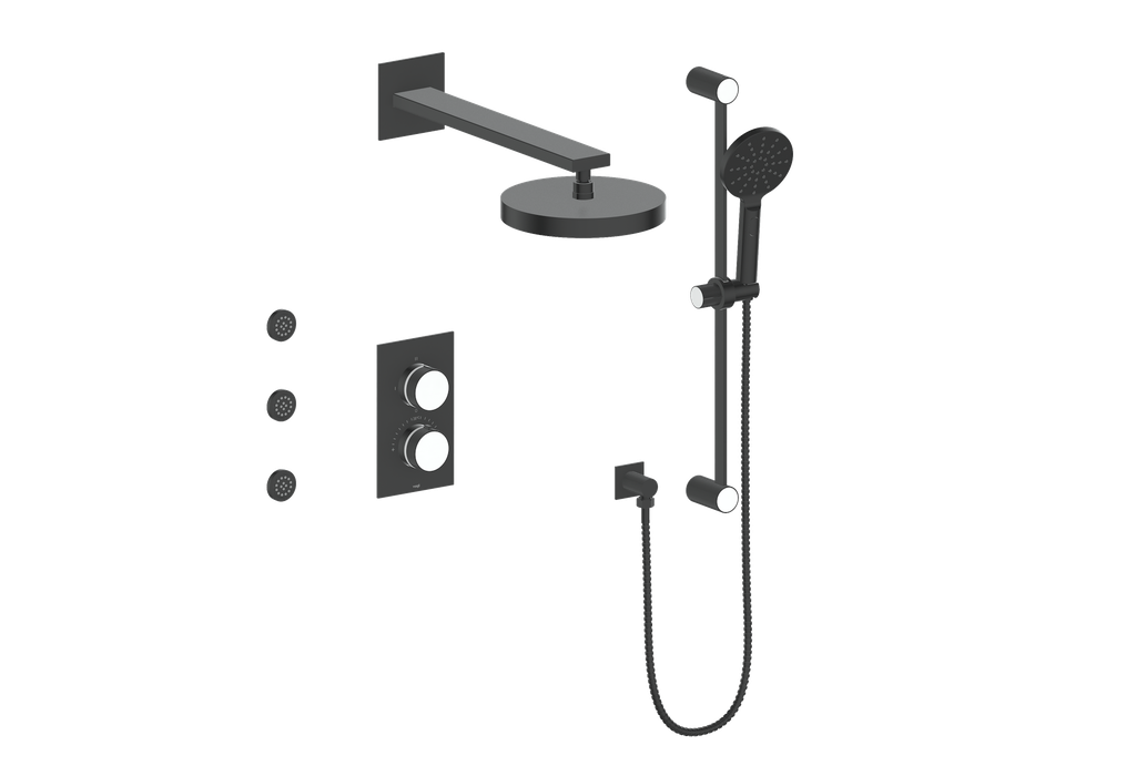 Vogt Mond 3-way Thermostatic Shower Kits With Body Jets Matte Black